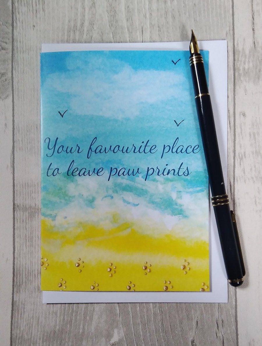 Dog loss card. Dog sympathy card. Dog memorial card, Beach card. Greetings card.