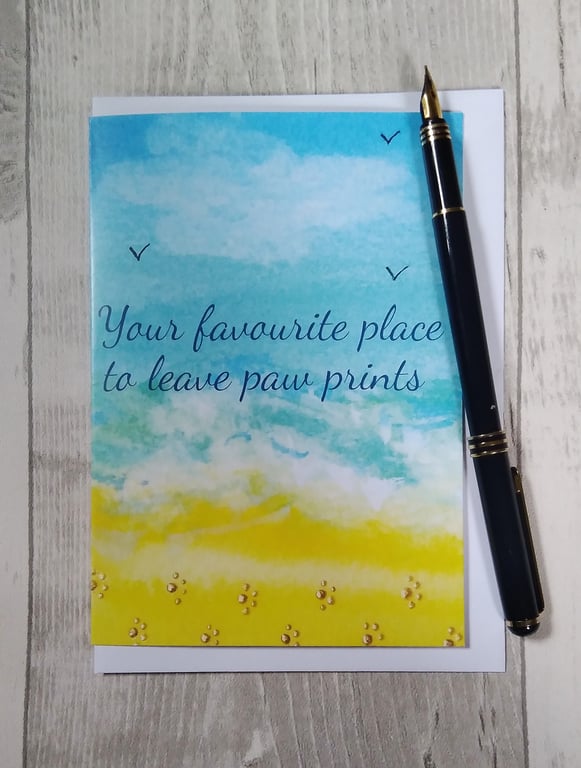 Dog loss card. Dog sympathy card. Dog memorial card, Beach card. Greetings card.