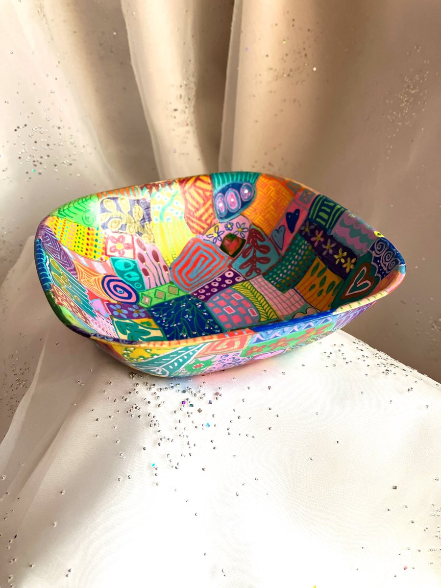 Hand painted bamboo bowl