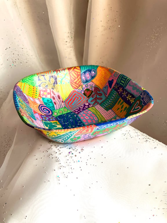 Hand painted bamboo bowl