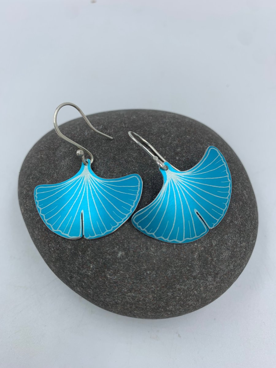 Turquoise aluminium ginkgo earrings