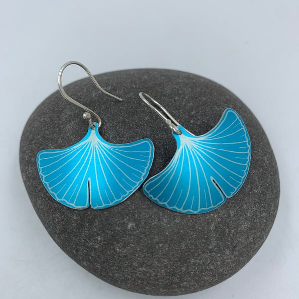 Turquoise aluminium ginkgo earrings