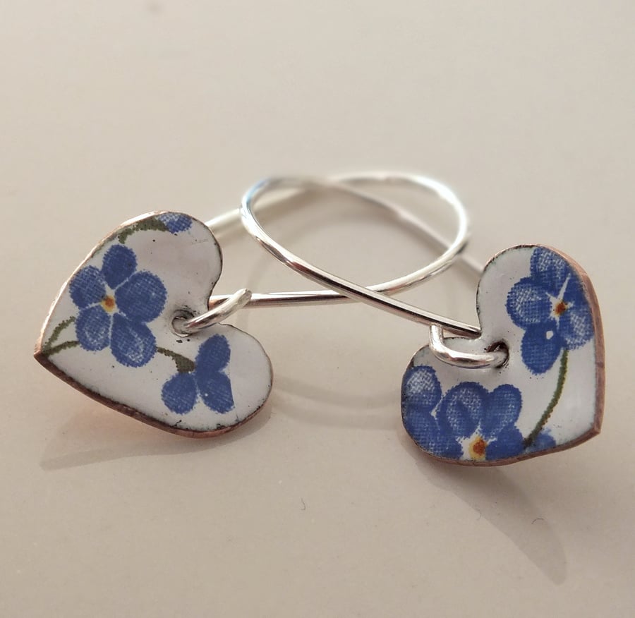 Forget-me-not enamelled heart earrings