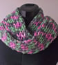 Infinity Scarf, Knitted, Hand Dyed, Handspun, Bluefaced Leicester Wool, Green - Image 2