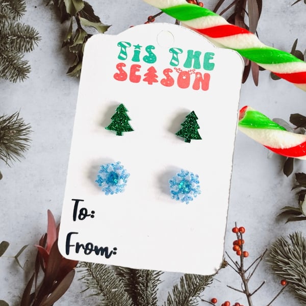 Christmas tree stud earrings, stocking filler for girlfriend, secret Santa gift 