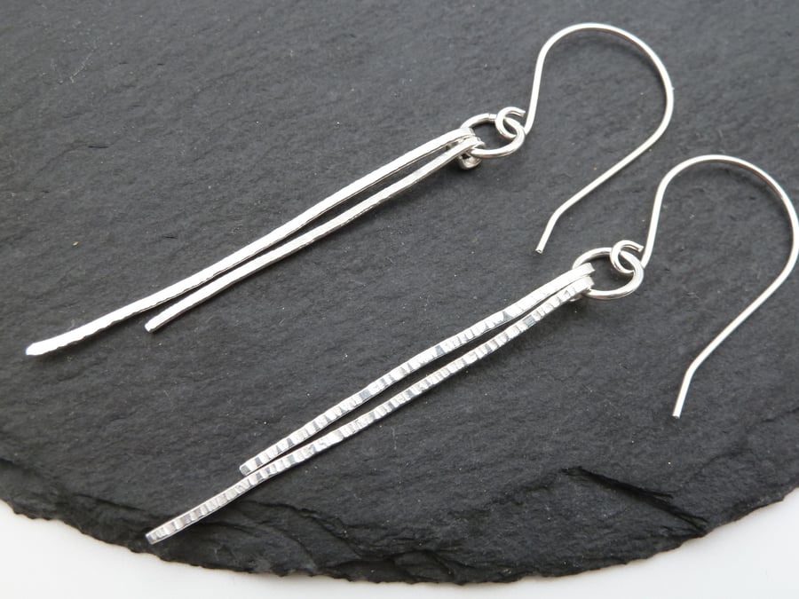 sterling silver earrings, ribbed stick jewellery