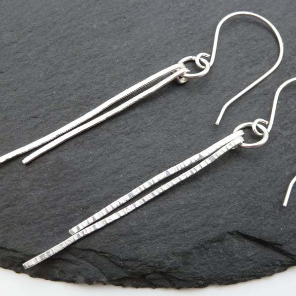 sterling silver earrings, ribbed stick jewellery