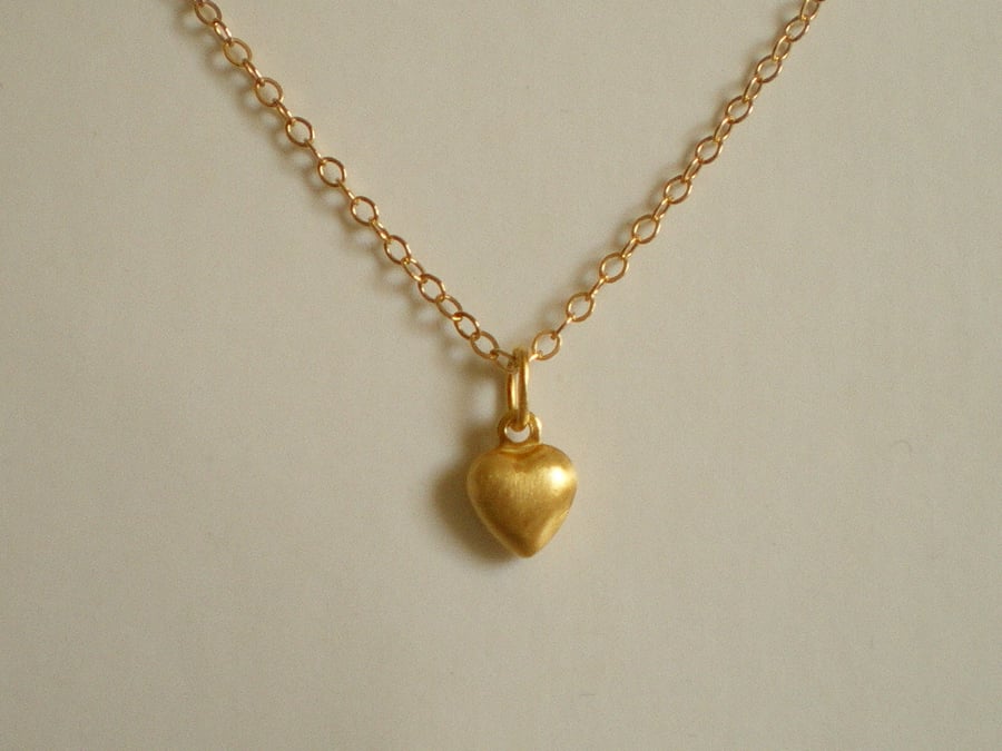   VERMEIL PUFFED HEART NECKLACE - VALENTINE'S DAY GIFT - FREE SHIPPING WORLDWIDE