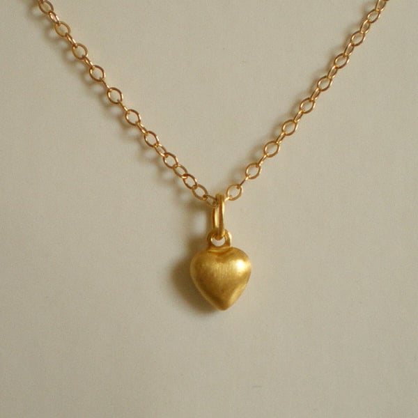   VERMEIL PUFFED HEART NECKLACE - VALENTINE'S DAY GIFT - FREE SHIPPING WORLDWIDE