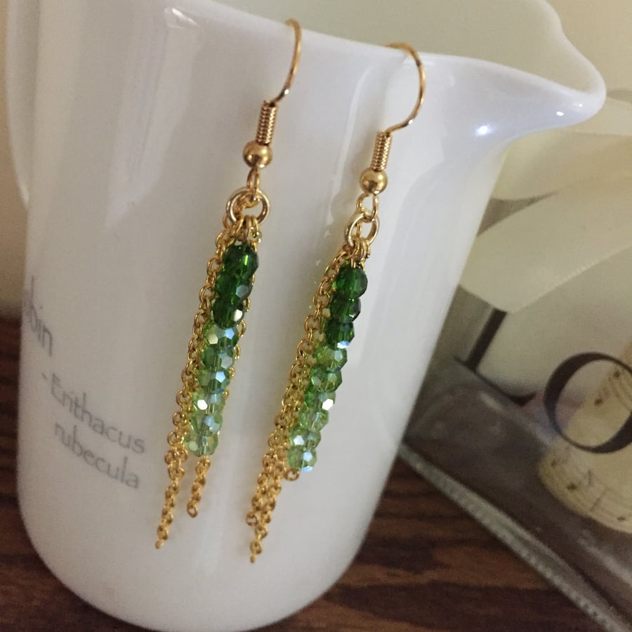 Gold crystal earrings - Green