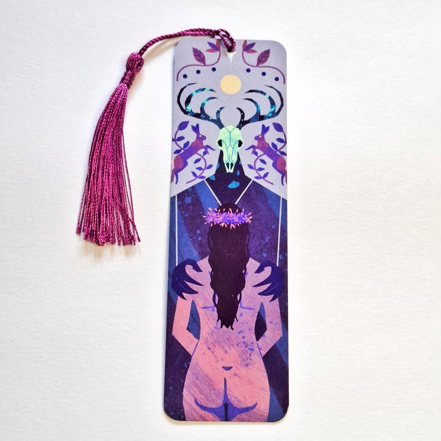 Brushed Metal Folk Pagan Bookmark with Tassel 