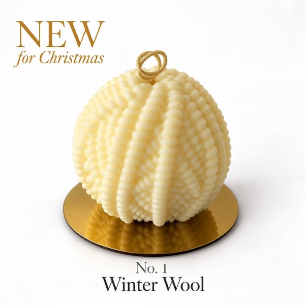 Knitted Wool Ball Candle - Orange Scented Sculptural Christmas Candle