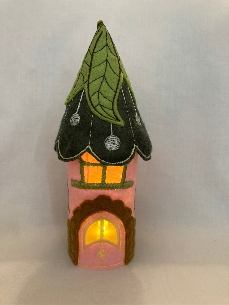 Fairy house tea light embroidered felt decoration. 