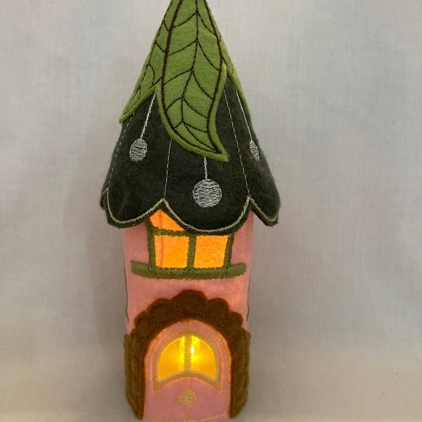 Fairy house tea light embroidered felt decoration. 