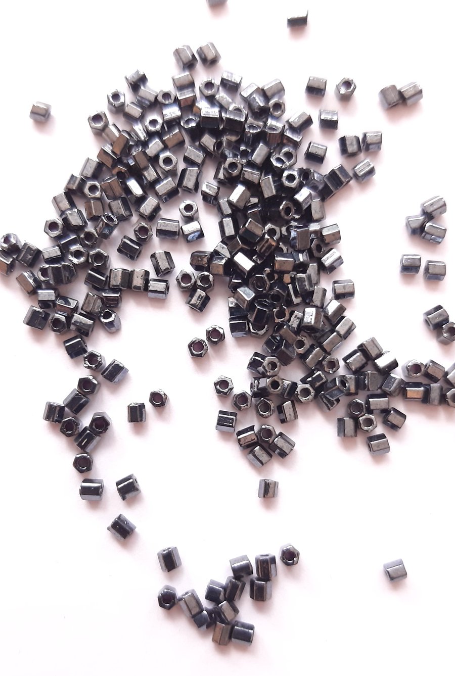 Pyrite Dark Grey Silver hexagon beads, size 11, small beads for jewellery making