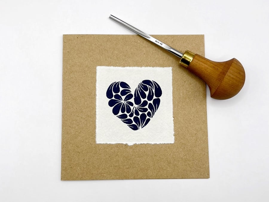 Mini Mussel Shells Heart Card - Original Lino Print