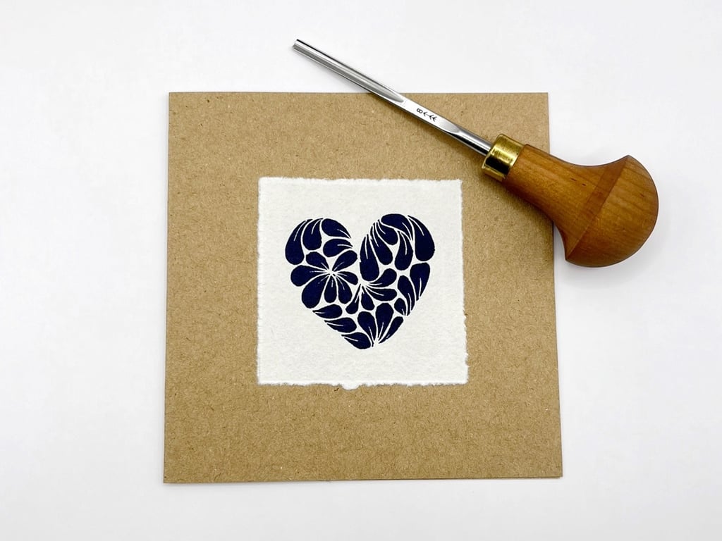 Mini Mussel Shells Heart Card - Original Lino Print