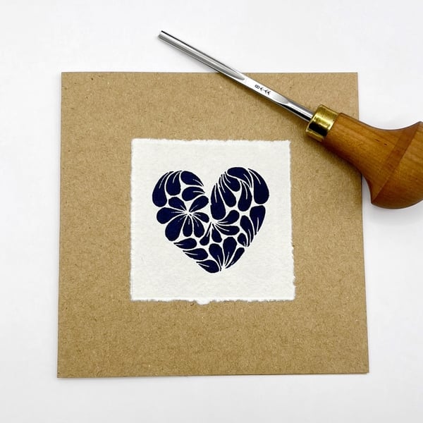 Mini Mussel Shells Heart Card - Original Lino Print