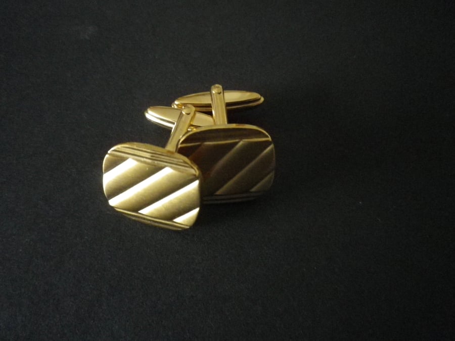 Gold plated groove design, soft edge rectangle cufflink,  free UK shipping......