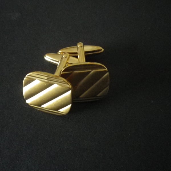 Gold plated groove design, soft edge rectangle cufflink,  free UK shipping......