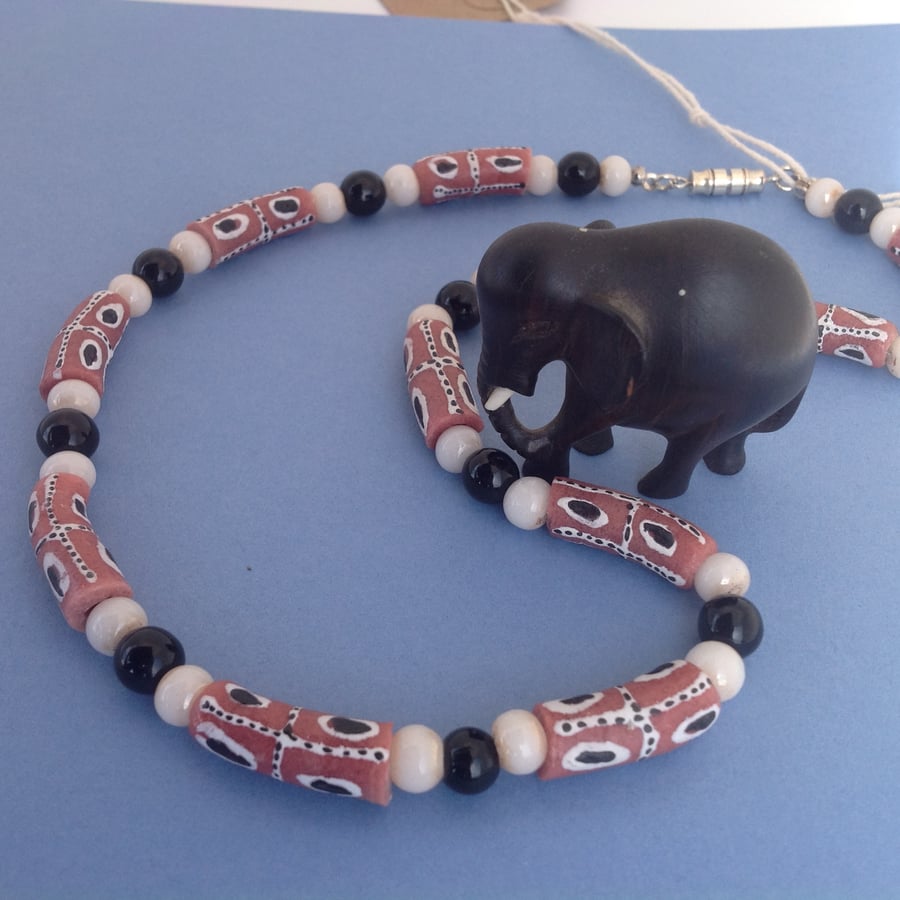 African Krobo handmade beads necklace - one of a kind
