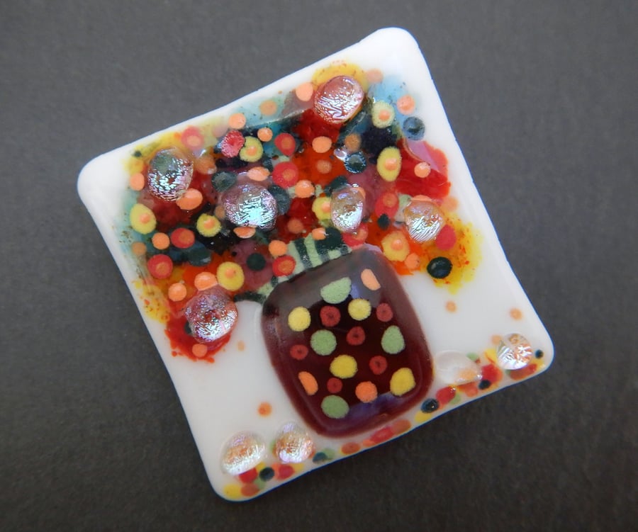 Handmade Fused Glass 'Vase of Flowers' Brooch