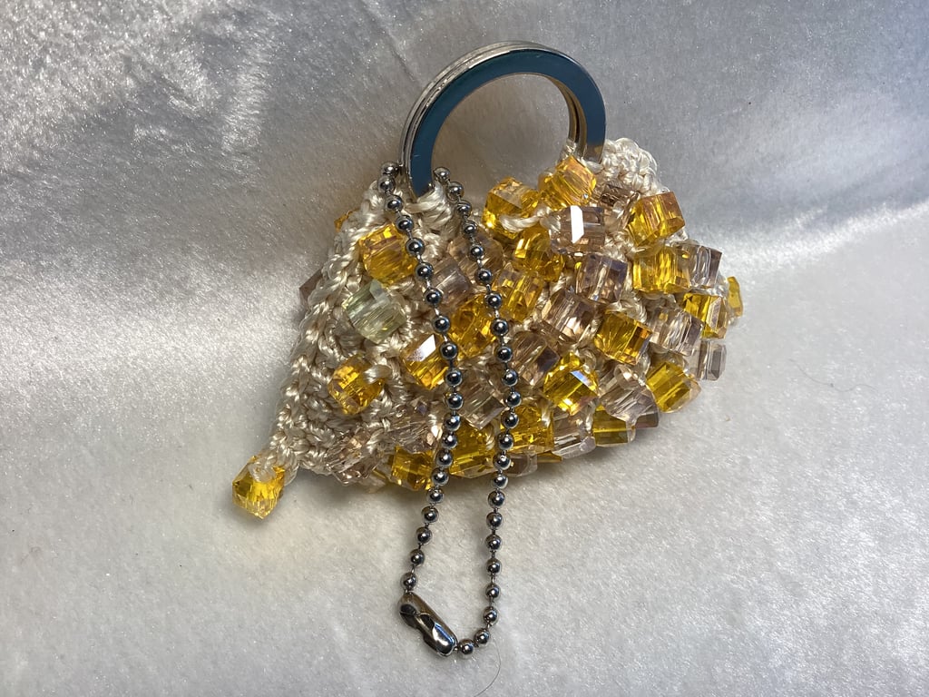 Mini-bag charm, beaded charm, charm.