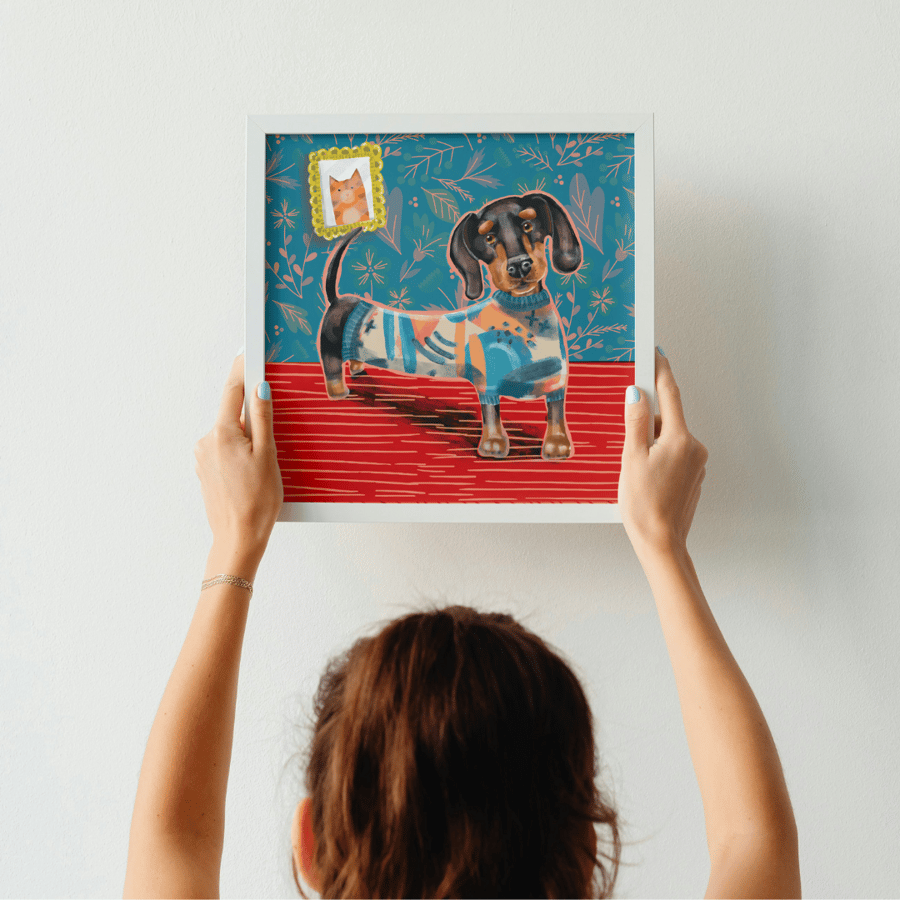 Original Dachshund print - dog illustration - quirky and colourful - sizes vary