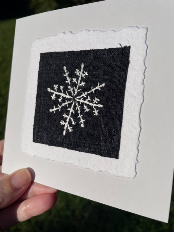 Winter snowflake, hand embroidered keepsake Christmas card 