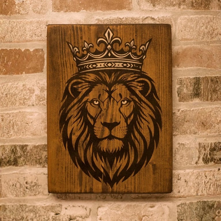 Reclaimed Wood King Lion Wall Art, Handmade Wall Hanging, Rustic Home Décor