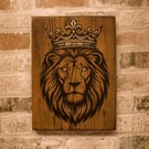Reclaimed Wood King Lion Wall Art, Handmade Wall Hanging, Rustic Home Décor