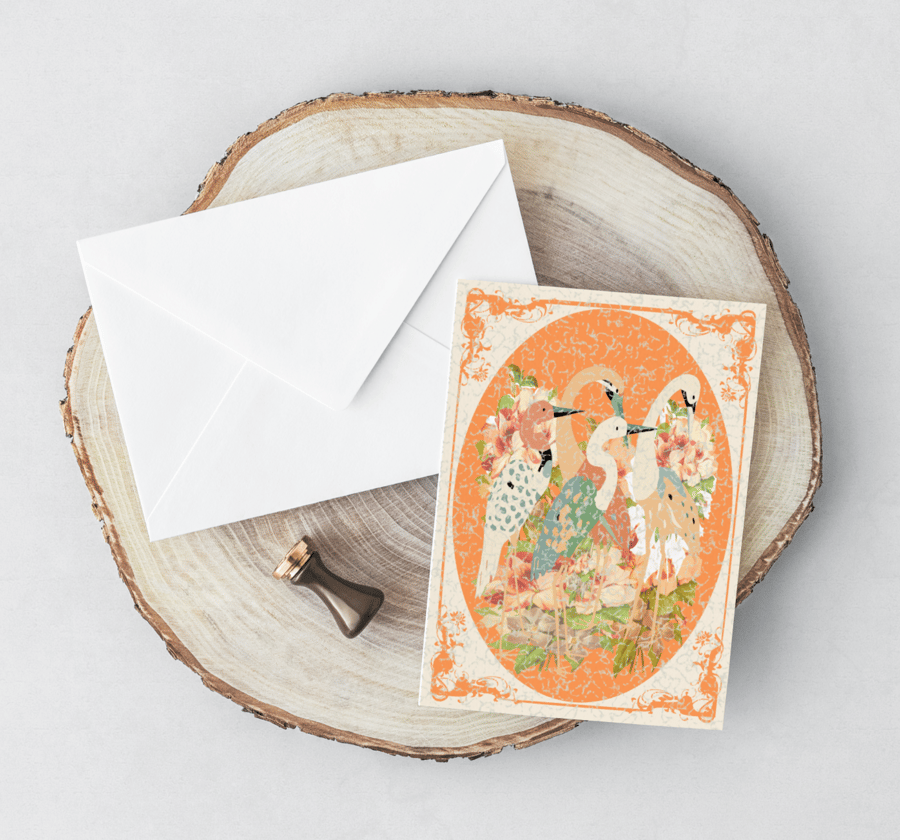 PEACH & CREAM GREETING CARD for any occasion. Card & Envelope. Blank Inside.