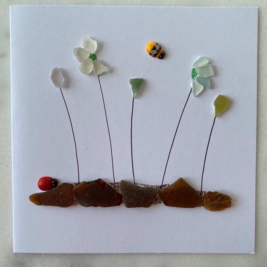 Cornwall sea glass spring garden design greeting card 