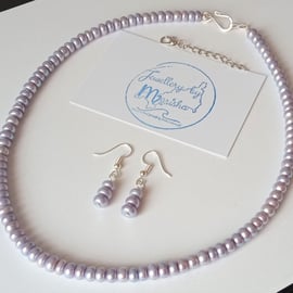 Unusual Cornflower Blue-Lilac Genuine Freshwater Pearl Necklace & Earrings Set