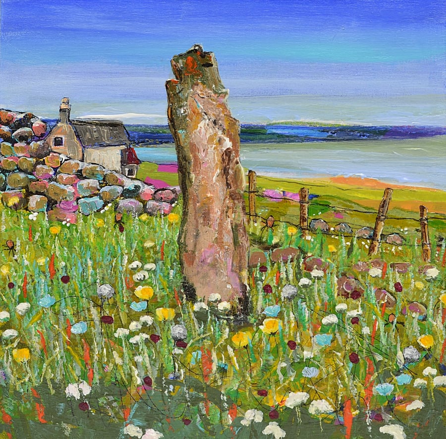 An Acrylic Painting of Standing Stones, Scotland. Ready to hang. 8x8 inches.