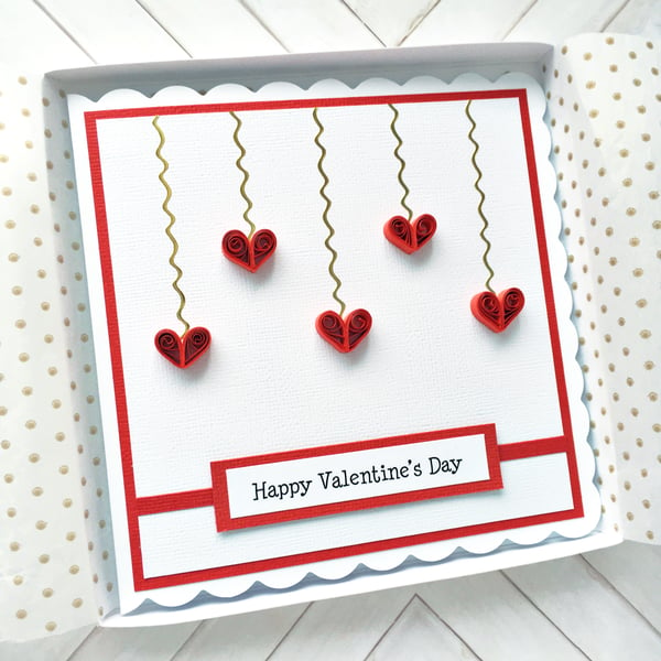 Valentine’s Day card - quilled hearts - boxed option