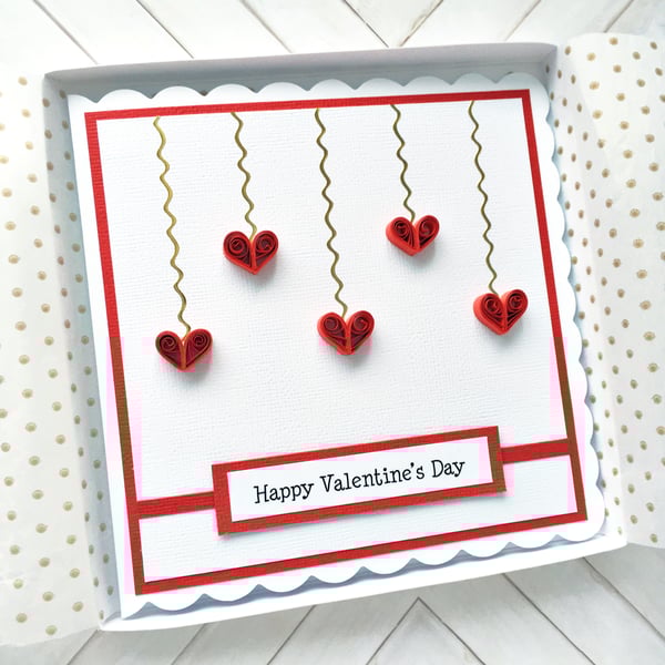 Valentine’s Day card - quilled hearts - boxed option