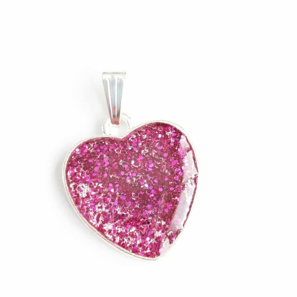 Small Heart Pendant With Pink-Purple Glitter