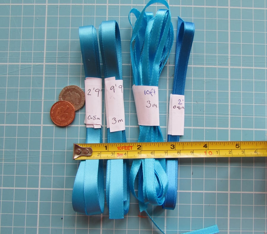 Satin Ribbon Bundle, turquoise mixed sizes
