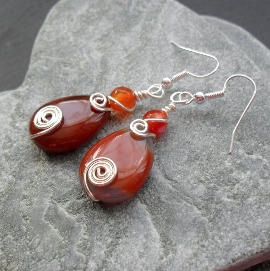 Autumn Tone Earrings With Semi Precious Gemstone Agate Drop