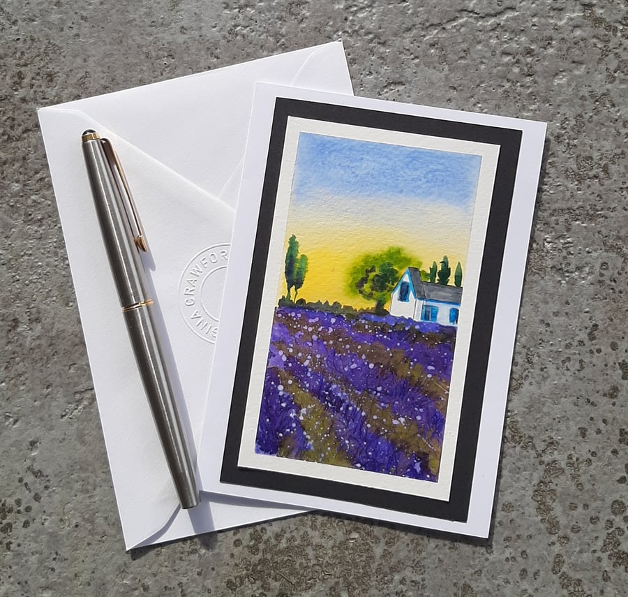Handpainted Blank Card. Lavender Fields