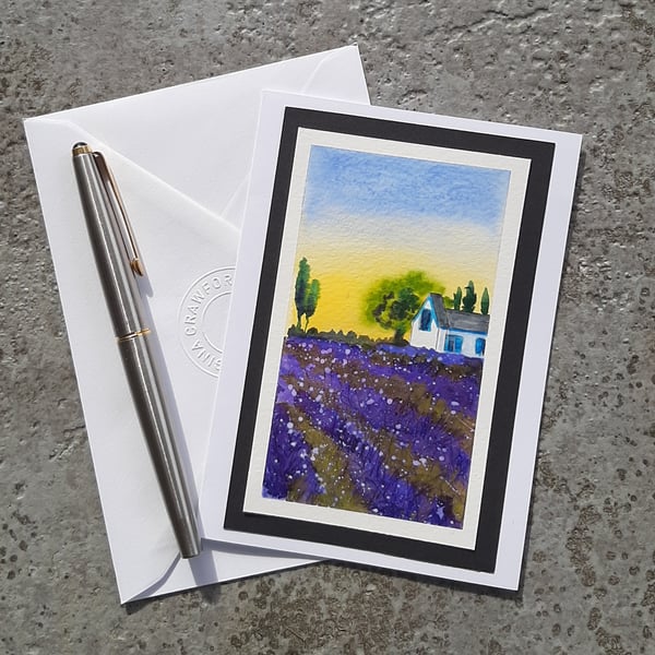 Handpainted Blank Card. Lavender Fields