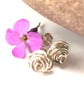 Sterling Silver Rose Stud Earrings - Image 2