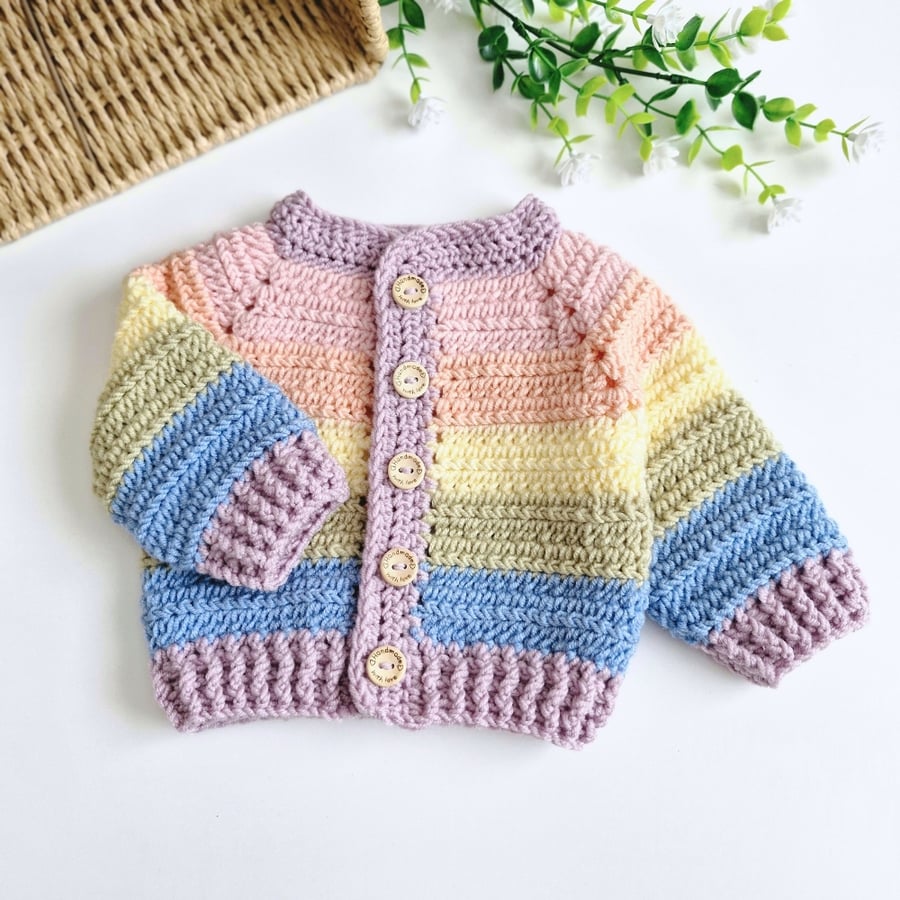Rainbow Baby Crochet Cardigan - Newborn to 1-2 Years - New Baby Gift