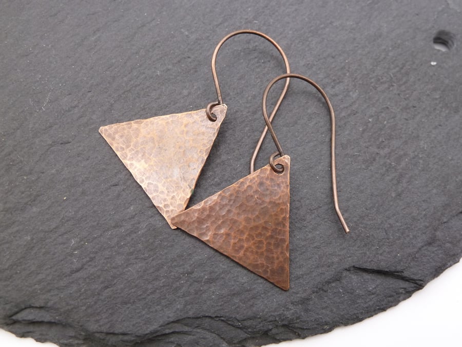 copper earrings, triangle jewellery