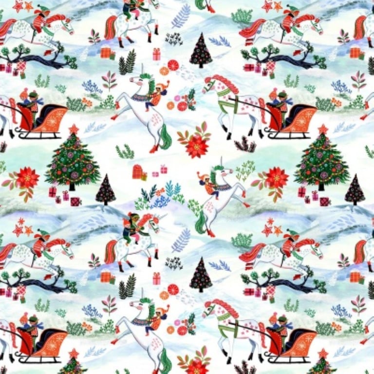 Christmas Quilting Cotton FQ - Unicorns, Pixies, Trees, Holiday - by Dear Stella