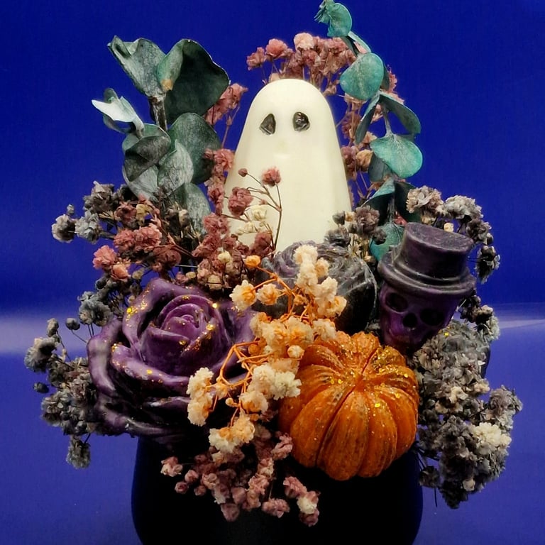 Handmade Halloween Candle Bouquet in Black Tin - Limited Edition 