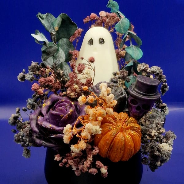Handmade Halloween Candle Bouquet in Black Tin - Limited Edition 