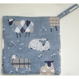 Sheep Pot Holder Potholder Kitchen Grab Mat Pad Denim Blue