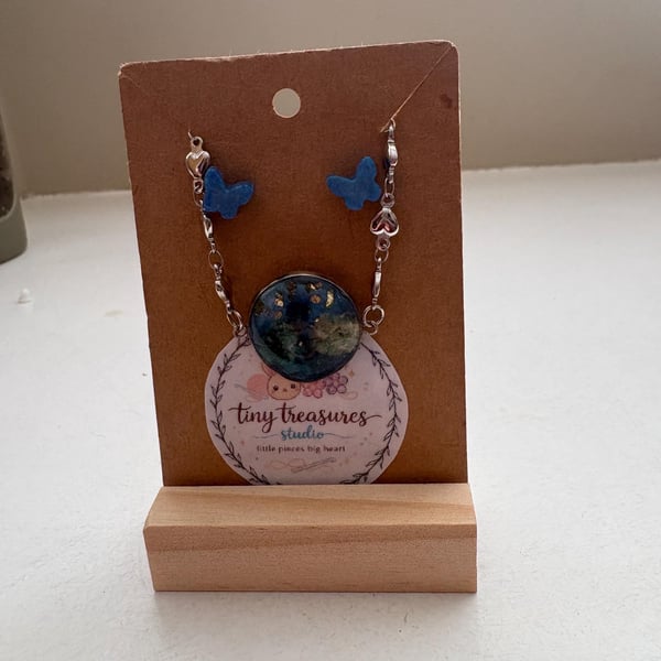 Resin Flower Bracelet and Heart Earrings Set, Real Dried Flowers, Nature Inspire